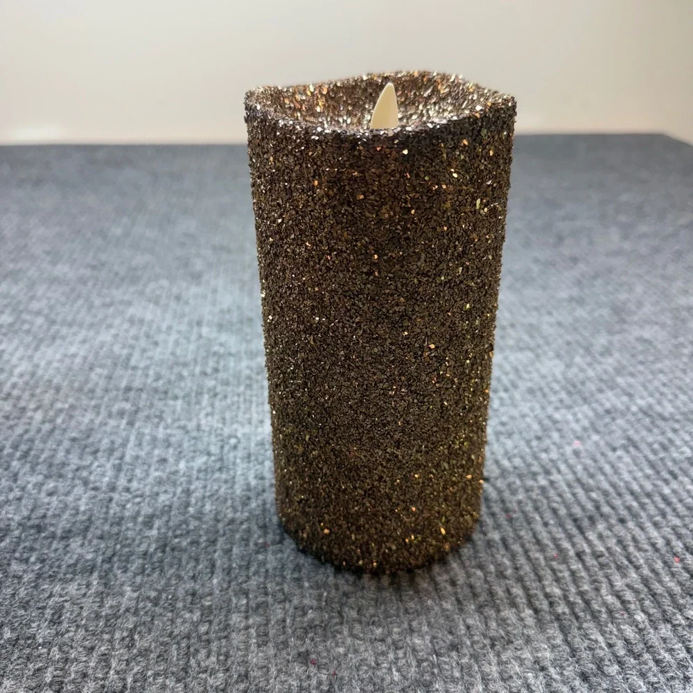 Luminara LED Flame Effect Candle 7in Chocolate Glitter Remote Battery Flameless